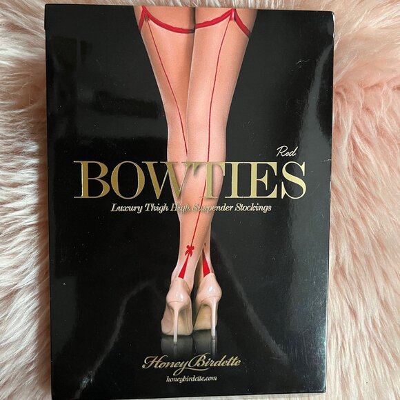 BNWT Honey Birdette Red Bowties Stockings - Picture 1 of 3